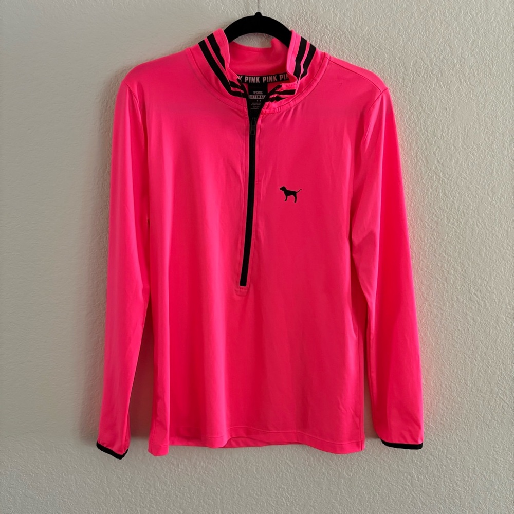 Victoria's Secret PINK Neon Pink Pullover Half Zip Dog Logo Size Large